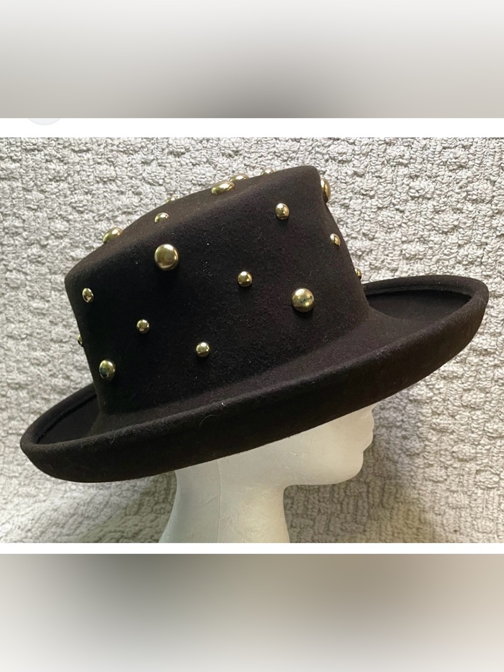 Vintage Betmar Fedora Hat Black with Gold Studs Life Felt Wool
